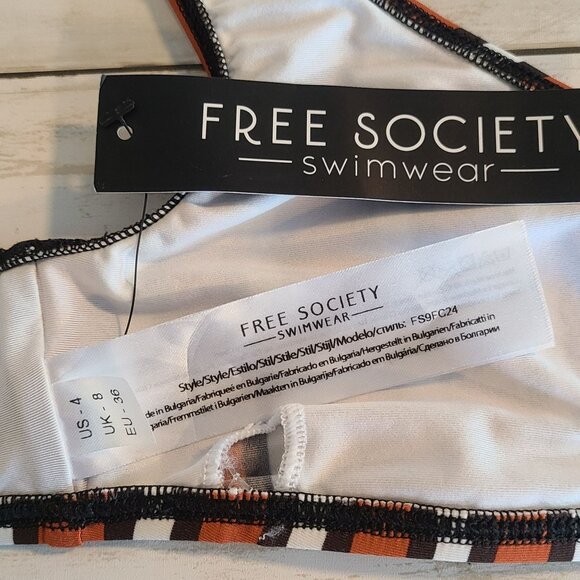 Free Society Cap Sleeve Bikini Top Swimsuit Stripe Retro Style Tie Front NEW 4 - Picture 3 of 4